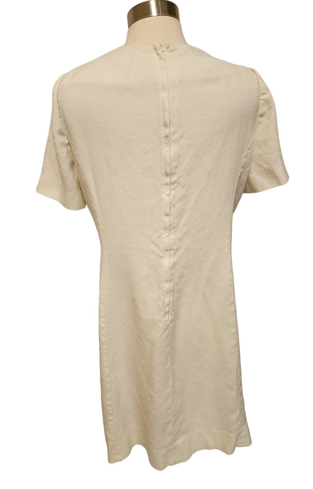 1950s  60s Vintage Women's Shift Dress Embroidered Flowers Off White thumbnail 4