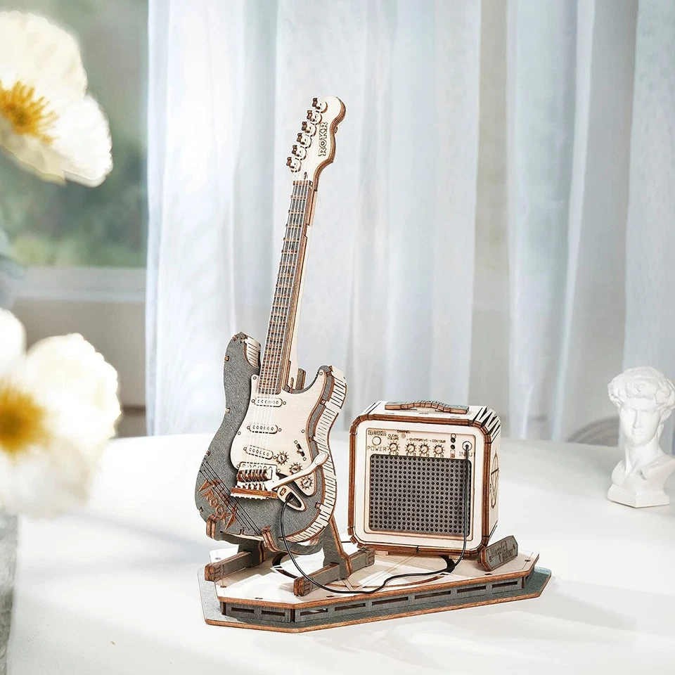 Rolife Modern Electric Guitar Model 3D Wooden Puzzle DIY Toy Kit Friends Gifts - Image 1 of 4
