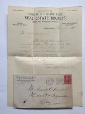 1907 Philadelphia CHAS. H. SHETZLINE & Co Real Estate Brokers Cover Letter Stamp