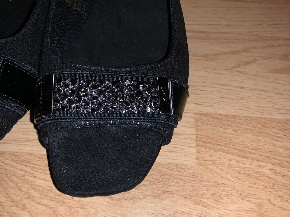 ANNE KLEIN AK SPORT Black Chain Link Open Toe Wedges Slingbacks Size 6 ❤️sj17j15 - Image 2 of 4