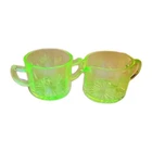 Uranium Glass Sugar And Creamer Set Depression Green Glows Vintage Glass