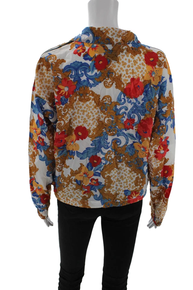 Adidas Women White Floral Windbreaker Jacket High Neck Zip Long Sleeve Size S - Image 3 of 4