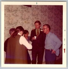 Vtg Color Snapshot Group People Wedding Reception Party Man In Suit 1973