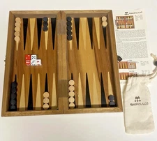 Manopoulos Wood Backgammon Board Game Set Small Travel Size - 10x10
