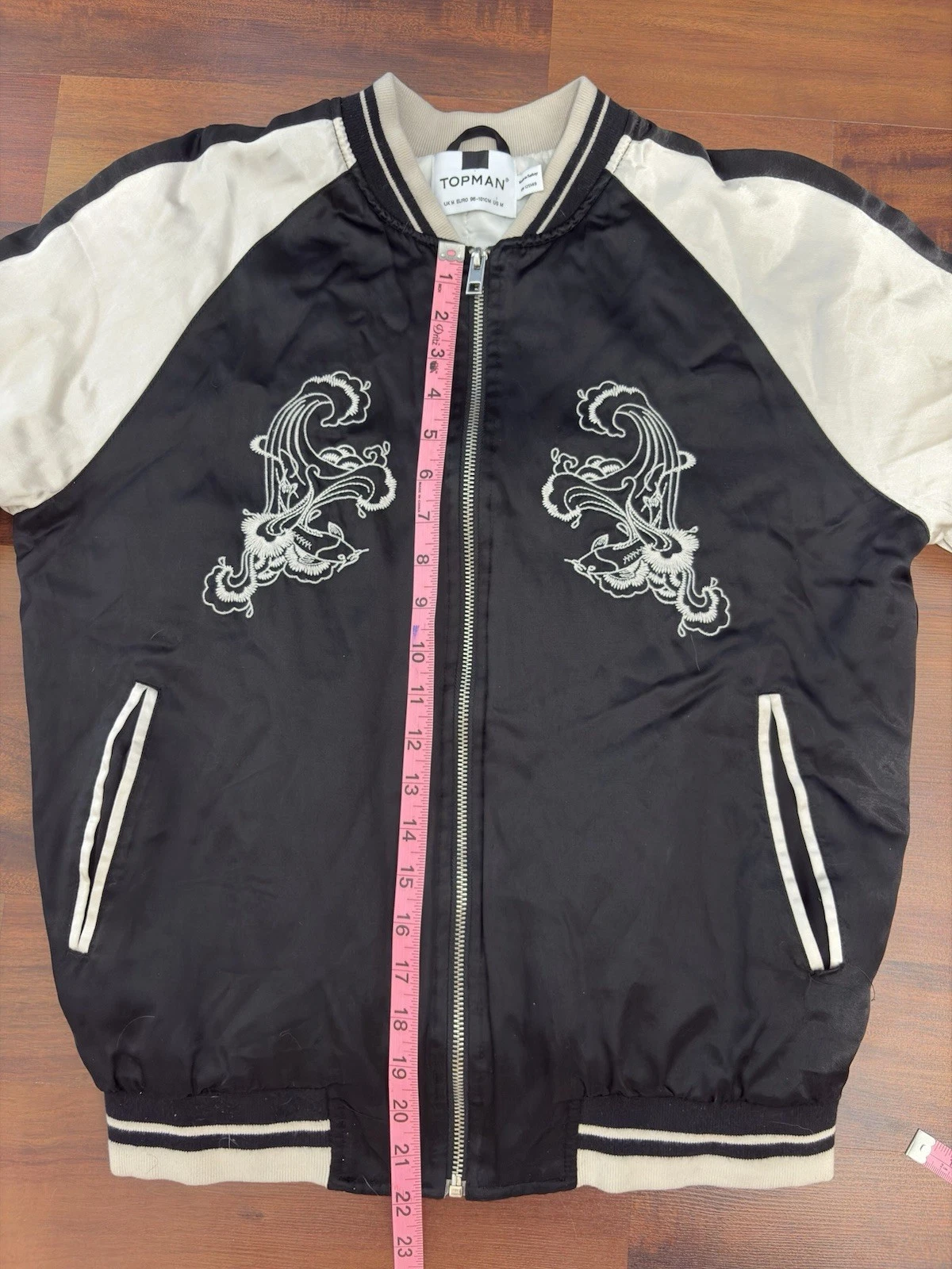 Topman Koi Fish Embroidered Sukajan Bomber Jacket Mens M Black White image 16