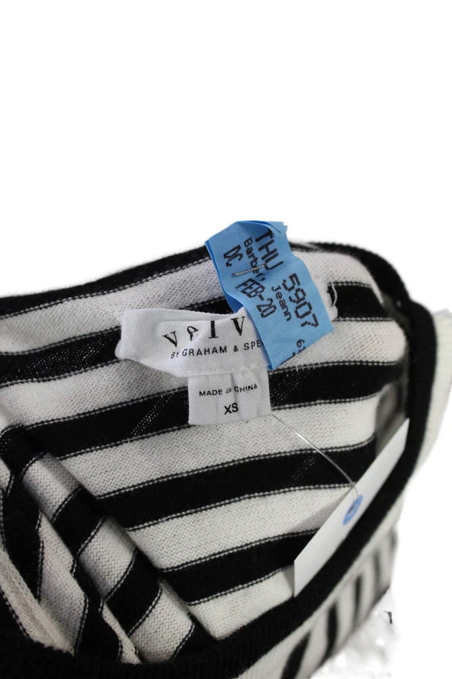 Velvet Womens Cotton Knit Striped Long Sleeve Pullover Sweater Top White Size XS - Image 4 of 4