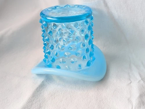 MCM40's Fenton AquamarineBlue TurquoiseOpalescent Hobnail TopHat ToothpickHolder