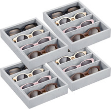 4 Pcs Gray Sunglass Organizer Trays 4 Grids Velvet Glasses Holder Jewelry Displa