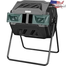 Dual Chamber Compost Tumbler Aeration System Rotating Garden Bin Space Saving US