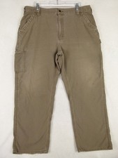 Carhartt Men's 40x30 Gray/Brown Solid B151 LBR Carpenter Pants Workwear - Worn