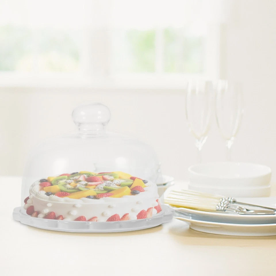 Cake Glass Cover Food Cover Cake Dessert Plate (White) Cake Container - Image 3 of 4