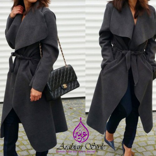 ♡ CELEBRITY WATERFALL DRAPE BELTED COAT ♡ Fashion Jacket Abaya Long Sleeve Cape - Picture 4 of 10