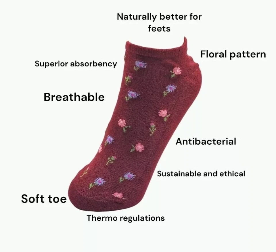 Reino Unido Damas Transpirable Tobillo Bambú Súper Suave Forros Floral Entrenador Calcetines 4-7 Foto 2 de 4