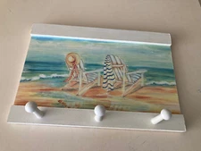 Nautical Beach Decor Painting Wood Sign With 3 Hooks 16" X 11"