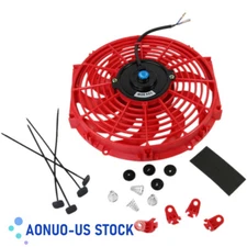 Red Engine Cooling Fan Slim Pull Push Racing Electric Radiator 12"Universal 12V