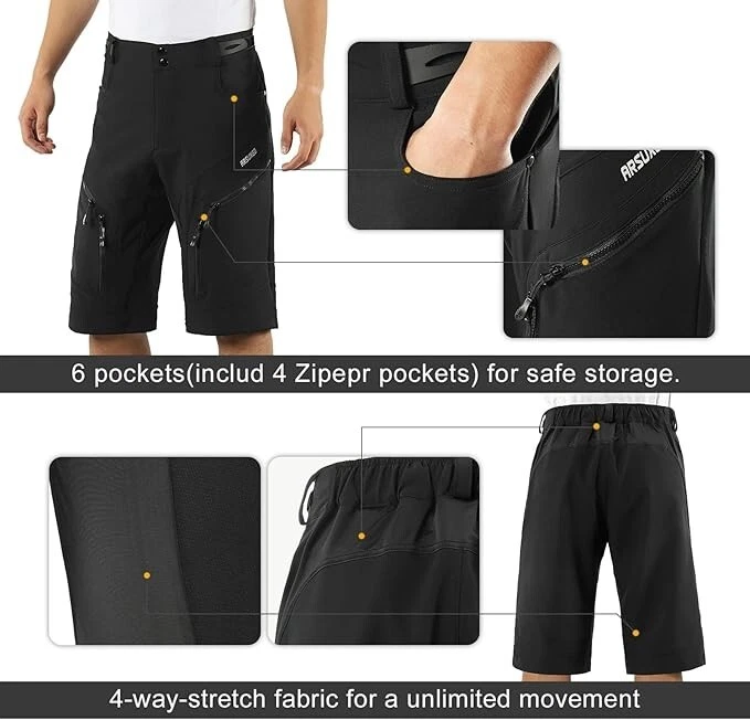 ARSUXEO Men's Loose Fit Cycling Shorts Mountain Bike Shorts Water Resistant 2XL - Image 3 of 4