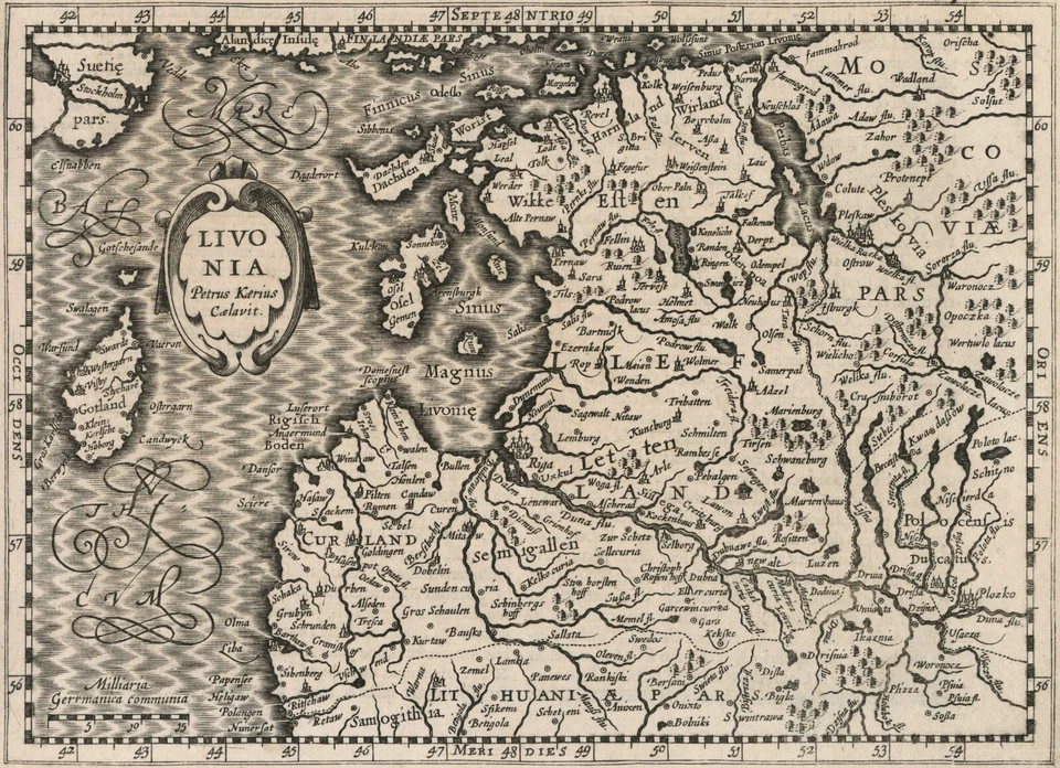 Antique Map "Livonia Petrus Kaerius Caelavit" (Estonia-Latvia) V. Den Keere,1630 - Image 2 of 3