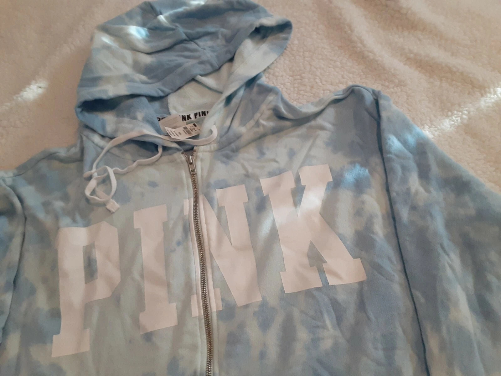 UNDERCOVER Felpa con cappuccio e zip intera Victoria Secret rosa tye dye blu 2018 HTF M ULTIMA 1