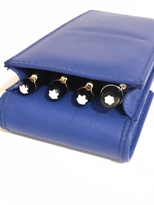 Blaues dreifaches vierfaches magnetisches Federetui/-etui. Echtes weiches Leder gemacht