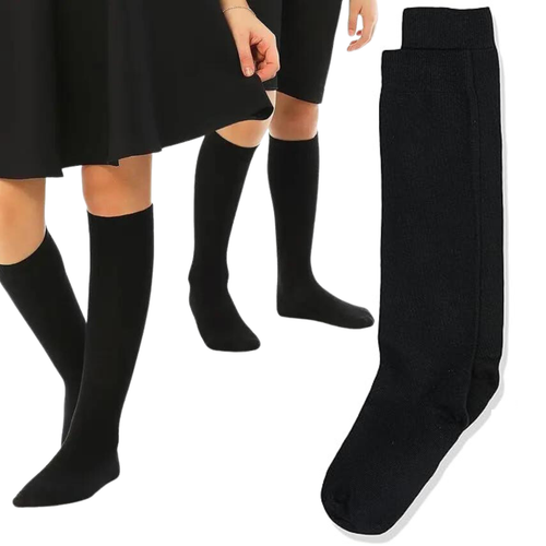 1x Pair School Uniform Knee High Socks Cotton Rich Girls Boys Kids - Black - Picture 6 of 10