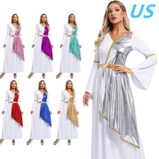 Womens Ancient Greek Roman Toga Empress Princess Costume Overlay Dress Robe