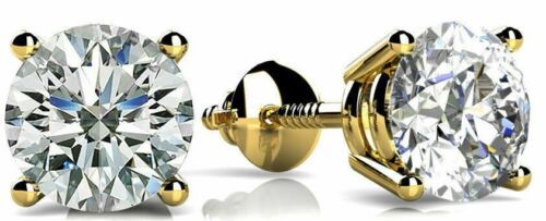 1.75 Carat Round Natural Diamond Studs 14k Yellow Gold Basket style Earrings - Picture 2 of 5