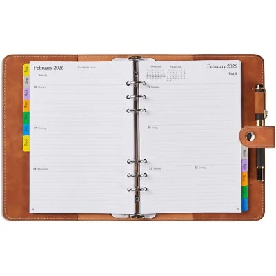 Kalender 2025-2026 A5 Ringbuch Nachfüllbar Wochenplaner Kunstleder Tasche Tabs