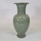 Modern Chinese Celadon Crackle Glazed Porcelain Vase Decorated Flowers 30cm High