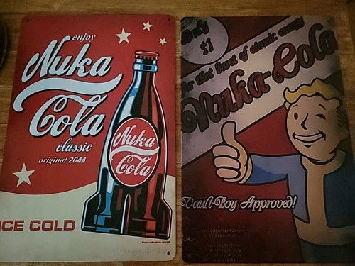2 Nuka Cola Tin Metal Signs Poster Vintage Rustic Look Fallout Video  Gamer Art