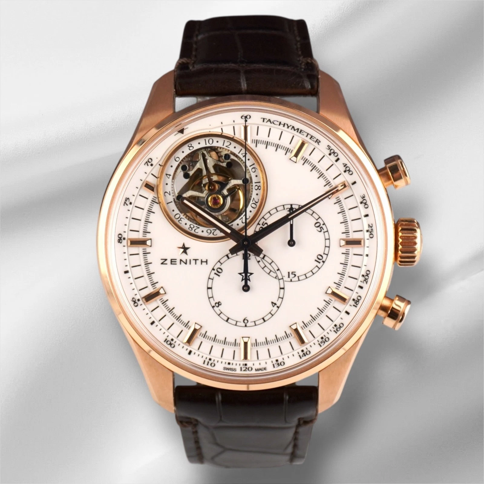 Zenith — Zenith 44mm El Primero Tourbillon 18K RG Alligator Strap Watch 18.2280.4035