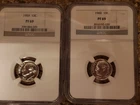 Lot of 2 - 1959 and 1960 Roosevelt Dime 10C NGC PF 69