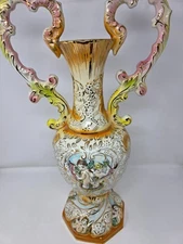 Vintage Capodimonte Italy Vase #166 Cherubs Double Handle Gilt Porcelain -Repair