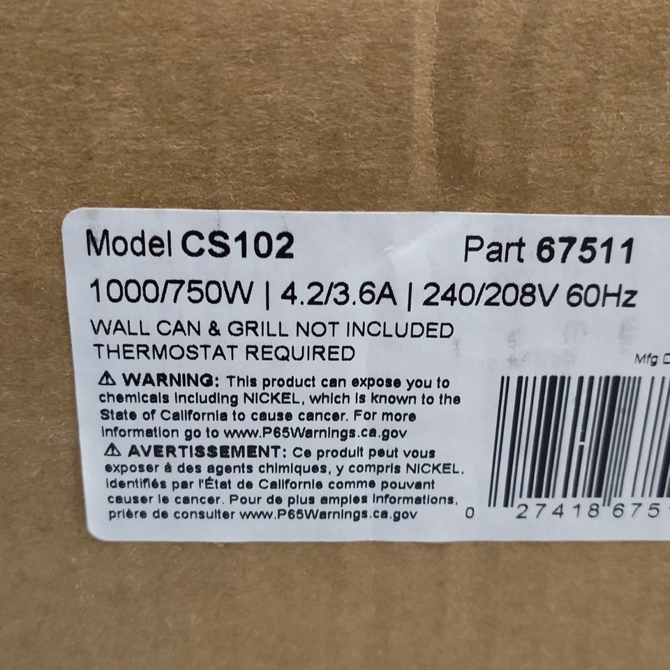 Cadet Wall Heaters 10.8"H x 7"W x 4.5"D Com-Pak Plus 1000W 240V Fan-Forced Black - Image 2 of 3