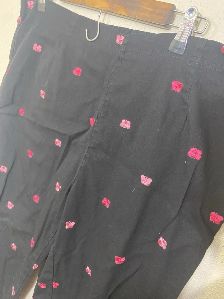 White Stag Womens Capris Pants Size 18 Black Red Pink Butterfly Embroidered - Image 2 of 4