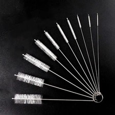 10 Pack Reusable Straw Cleaner Brushes Stainless Steel Handles Nylon Bristles