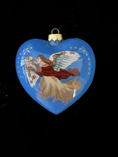 Catholic Charities Handpainted Glass Angel Heart Shaped Christmas Ornament 2008