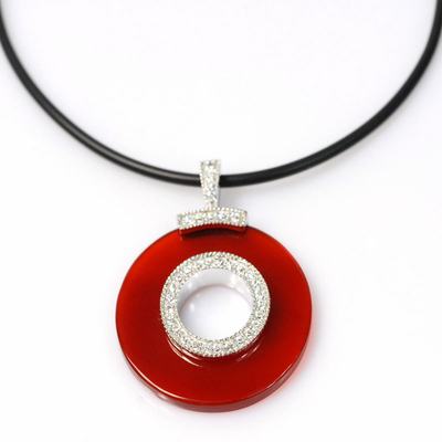 De Buman 25.55ctw Red Agate 925 Silver Necklace
