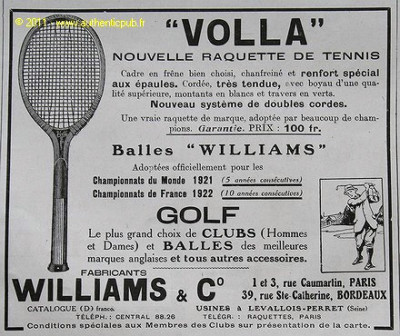 ADVERTISEMENT VOLLA WILLIAMS GOLF TENNIS RACKET 1922 AD 