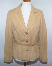 VTG Dalton ILGWU Beige Pin Striped Button Down Belted Jacket USA Made Womens 12