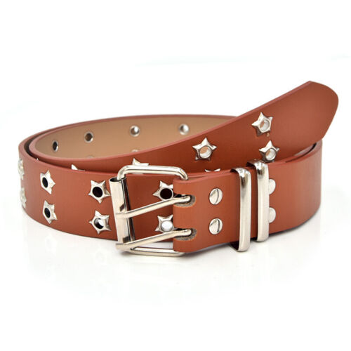 Star Eye Rivet Belt Double Buckle Eyelet Grommet Waist Strap Leather Waistban ♢ - Bild 16 von 16