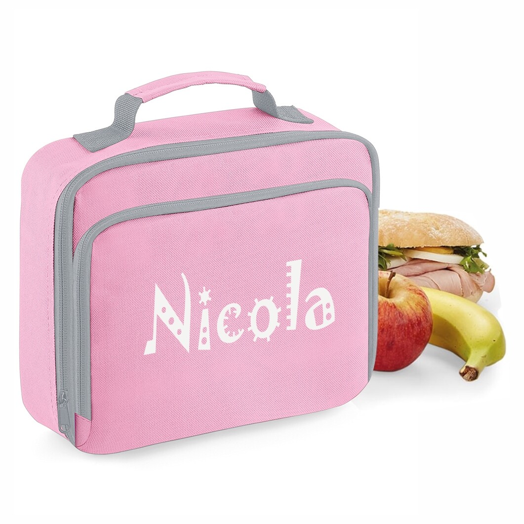 Insulated Lunch Cooler Bag printed with Name Great for School or Work  Pink