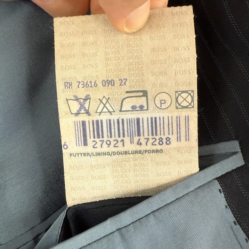 Hugo Boss Suit Mens 42L Navy Blue Pinstripe 2 Button 100% Wool Pants 34x32 Flat - 第 11/21 張圖片