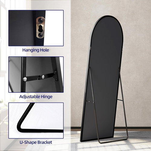 Arched Full Length Mirror with Stand, 59"X16" Floor Mirror, Aluminum Alloy Frame - Picture 4 of 7