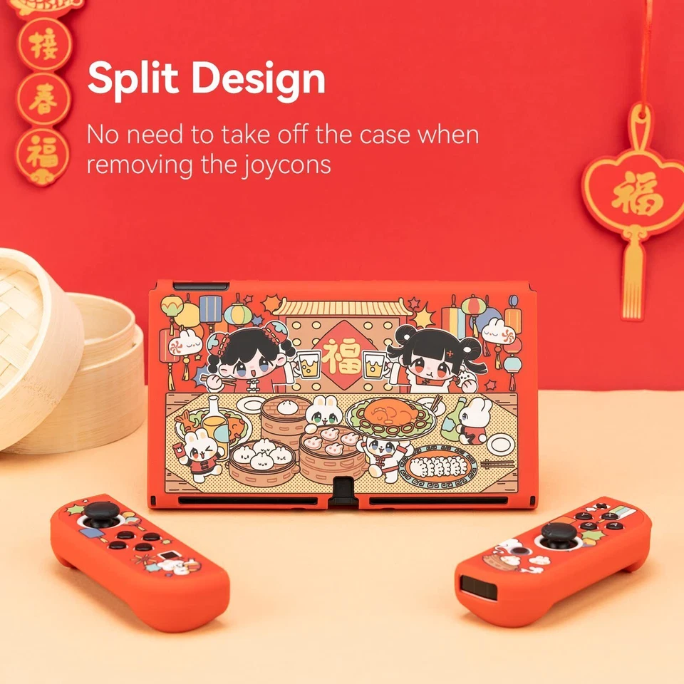 GeekShare Protective Case for Switch OLED Joycon Slim Cover Bunny Dinner NewYear - Image 4 of 4