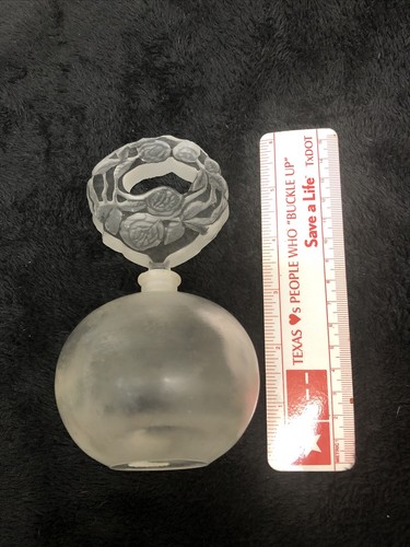 Vintage White Clear Frosted Glass Perfume Bottle Rose Flower Floral Stopper 6” - Picture 7 of 9