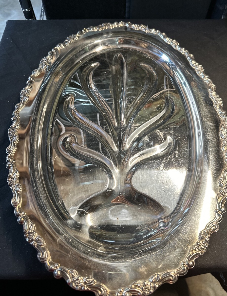 【WM.A. Rogers】 ミートプレート / サーバー 46cm Vtg WM A Rogers Star Silver Plate Meat Tray Oval Footed Tree