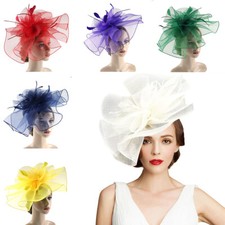 Fascinator Hat Floral Feather Derby Hats for Women Tea Party with Headband Clip