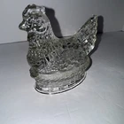 Vintage J H Millstein Co Clear Glass Chicken Hen On A Nest Jeanette