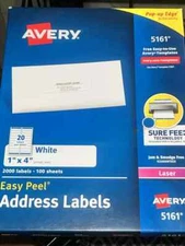 Avery 5161 TrueBlock Shipping Labels 1 x 4   100  Sheets = 2000 Labels New
