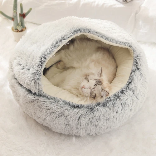 AU Round Fluffy Calming Dog Bed with Hooded Cover Warm Soft Plush Cozy Cat Cave - Picture 11 of 24